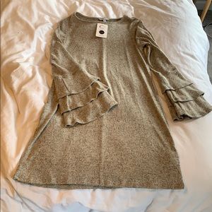 Tan midi dress with bell sleeves